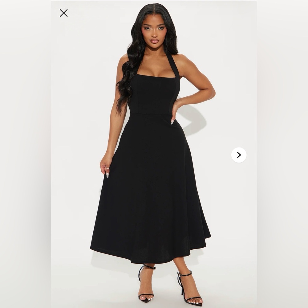 fashion nova halter alena midi dress color bl size medium nwt original packaging